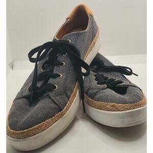 Reef Women's Size 8 Blue Lace-up Denim Sneakers Jute Edge Cork Sole Style C15360